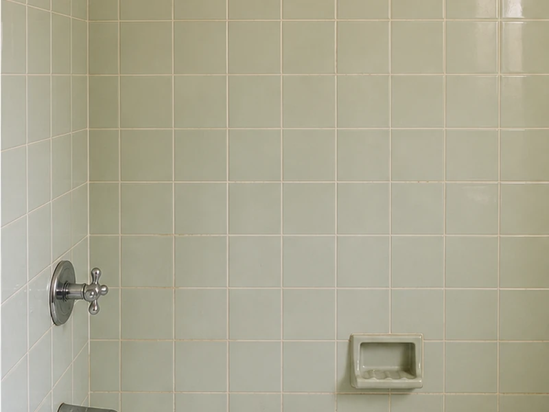 Dated avocado-green 4x4 ceramic wall tile before reglazing in the Richmond District, San Francisco